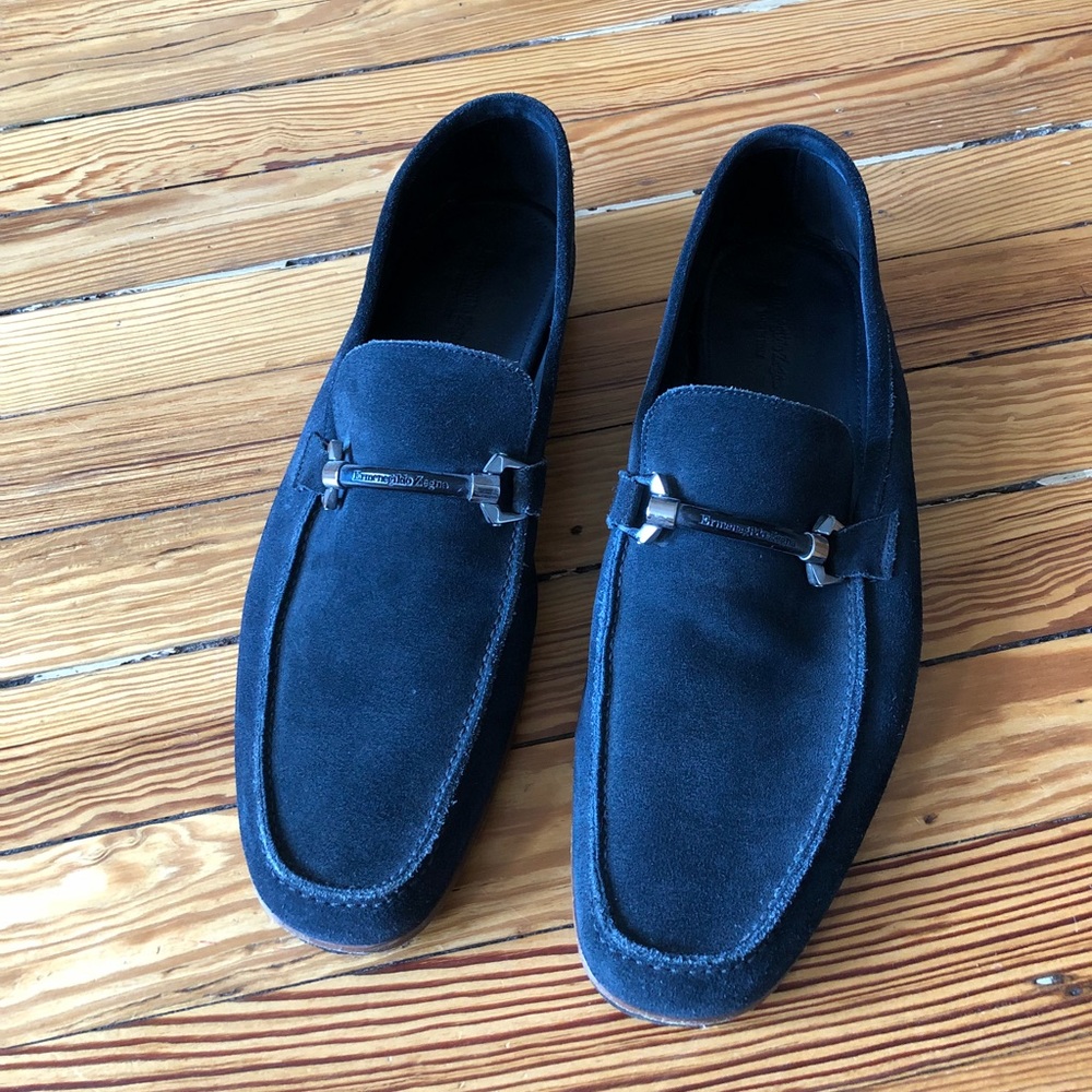 Zegna navy suede loafers